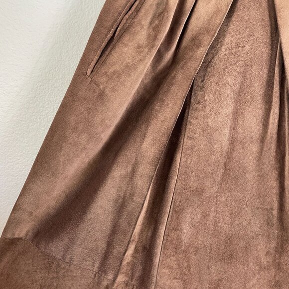 Vintage Outback Red Womens 2 Brown 100% Leather Pleated Midi Skirt Pockets - Picture 10 of 12
